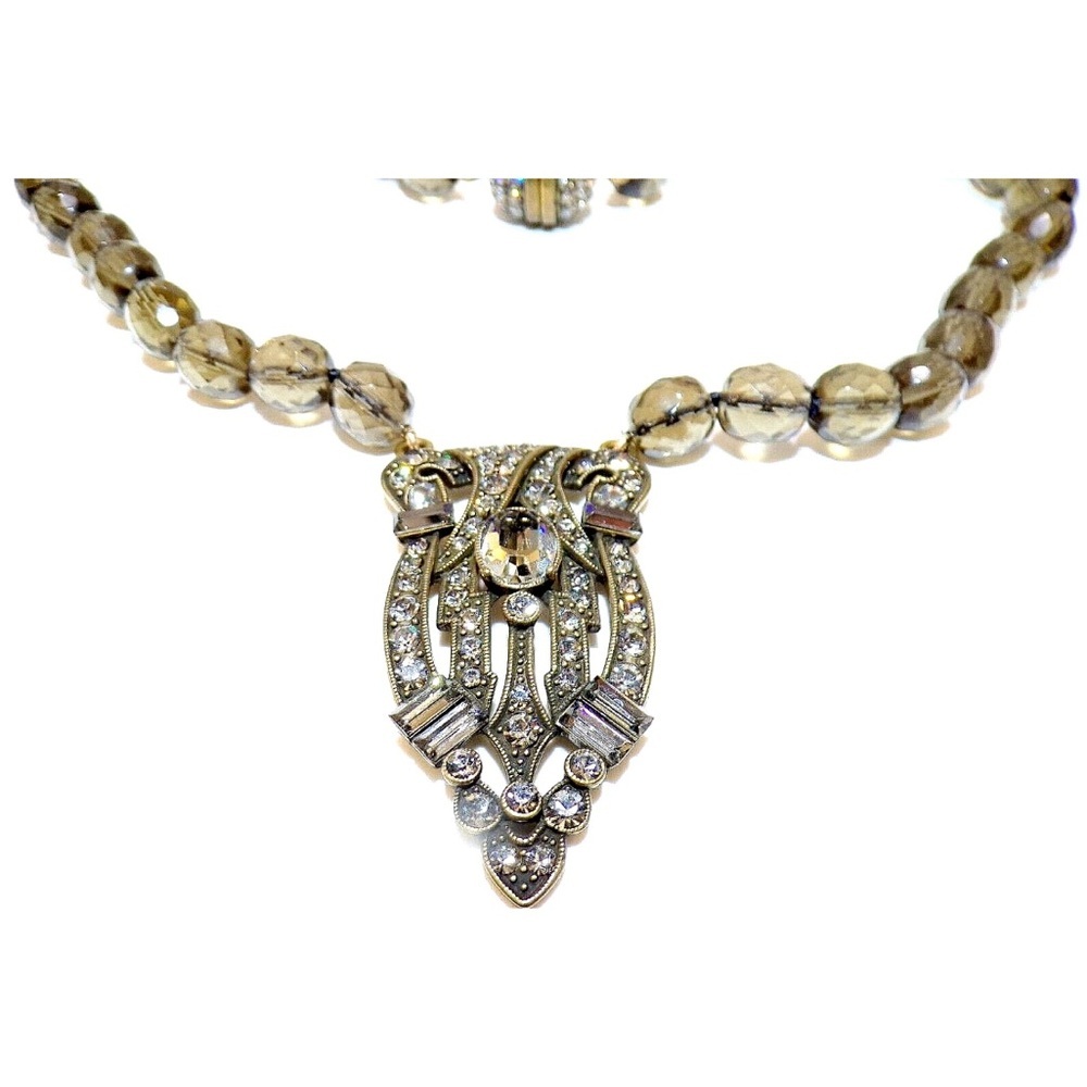 AMAZING Heidi Daus SIGNED SWAROVSKI CRYSTAL Chandelier Gold MOSS GREEN NECKLACE - Picture 3 of 9